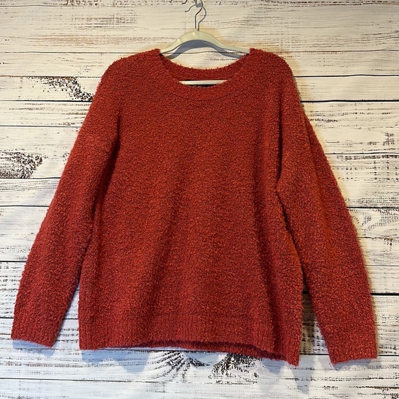Lands'โ End Red Boucle Knit Round Neck Pullover Sweater Size L - Picture 6 of 6